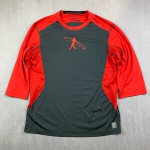 Nike Pro Combat Mens Shirt XL Fitted Red Gray Colorblock 3/4 Sleeve Swingman
